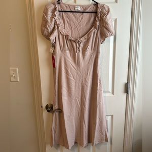 Aritzia Sunday Best dusty pink ruffle tie bow dress